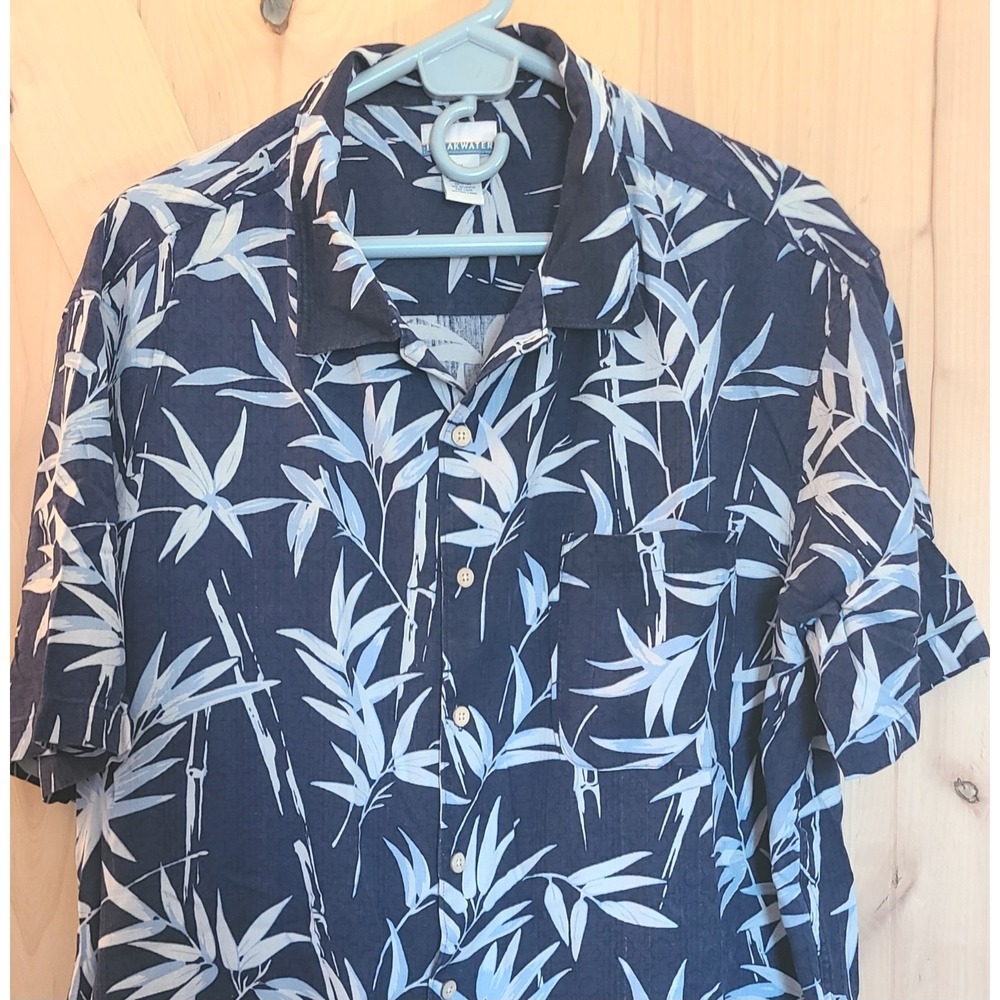 Breakwater Men's XL Hawaiian Shirt, 98% Silk Blend Blue Bamboo Print, Summer